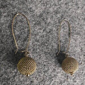 Beaded Hook Earrings Women’s Medium Gold-Tone Dotted Sphere Minimalist Chic